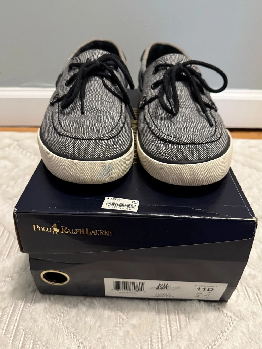 Polo by Ralph Lauren Men's Gray Canvas Boat Shoes with Black Laces